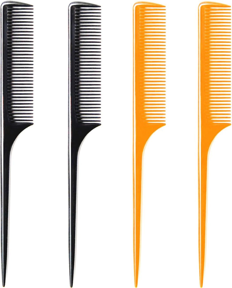 LUXXII 4 Pack 9.25" Sturdy Rat Tail Comb Fine-Tooth Hair Combs with Thin and Long Handle (Black and Brown) - görsel 1