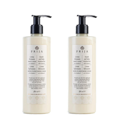 Prija Hands and Body Moisturizer with Vitamin E – Hydrating Lotion for Dry Skin, 2 x 12.85 Fl Oz