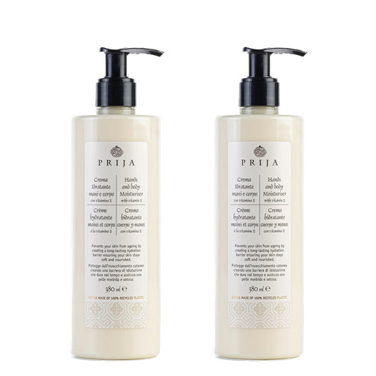 Prija Hands and Body Moisturizer with Vitamin E – Hydrating Lotion for Dry Skin, 2 x 12.85 Fl Oz