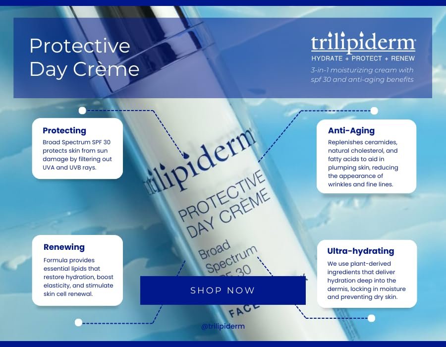 Trilipiderm Protective Day Crème SPF 30 2-Pack – Daily Face Moisturizer with Sunscreen for Dry & Sensitive Skin, Anti-Aging Cream, 1.7 oz Airless Pump Bottles - görsel 3