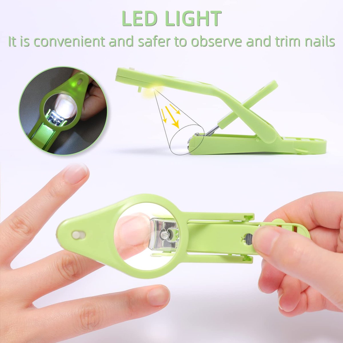 wefaner Nail Clippers with Fold-Away Magnifier and LED Light – Lighted Nail Clipper for Seniors, Adults, Baby, and Pet Care - görsel 3
