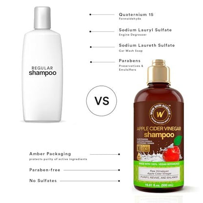WOW Skin Science Apple Cider Vinegar Shampoo - 16.9 oz | Clarifying & pH Balancing for Healthy Hair