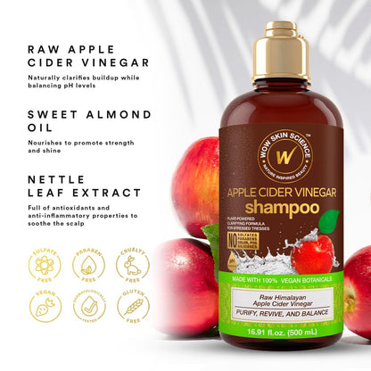 WOW Skin Science Apple Cider Vinegar Shampoo - 16.9 oz | Clarifying & pH Balancing for Healthy Hair