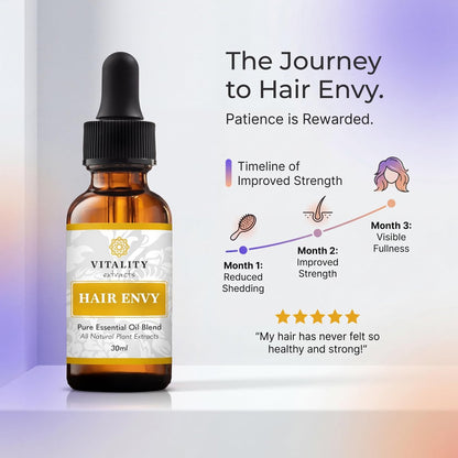 Vitality Extracts Hair Envy - Natural Hair Growth Serum with 15 Plant Extracts, 100% Pure Essential Oils - Strengthen Hair, Minimize Breakage, Stimulate Follicles Avelisse