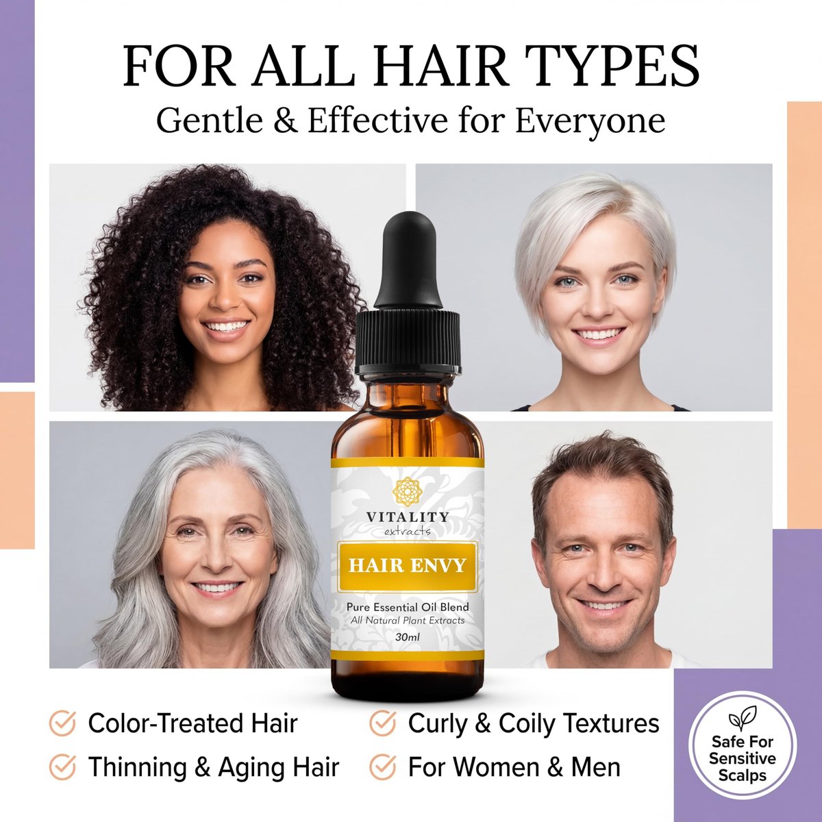 Vitality Extracts Hair Envy - Natural Hair Growth Serum with 15 Plant Extracts, 100% Pure Essential Oils - Strengthen Hair, Minimize Breakage, Stimulate Follicles Avelisse