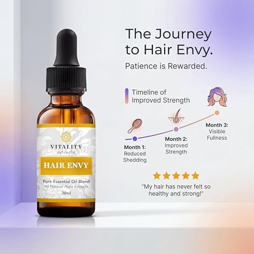 Vitality Extracts Hair Envy - Natural Hair Growth Serum with 15 Plant Extracts, 100% Pure Essential Oils - Strengthen Hair, Minimize Breakage, Stimulate Follicles Avelisse