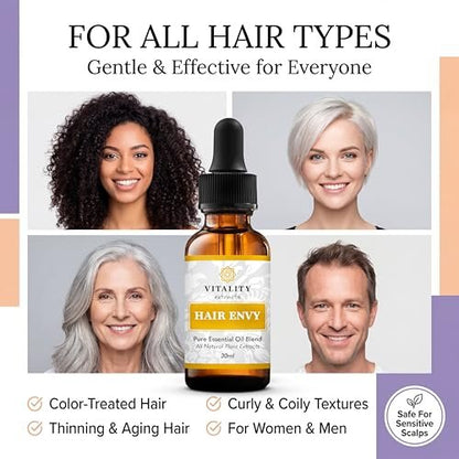 Vitality Extracts Hair Envy - Natural Hair Growth Serum with 15 Plant Extracts, 100% Pure Essential Oils - Strengthen Hair, Minimize Breakage, Stimulate Follicles Avelisse