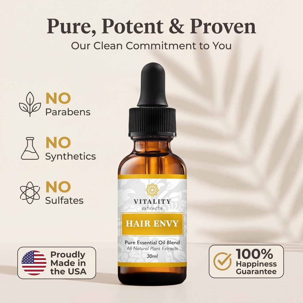 Vitality Extracts Hair Envy - Natural Hair Growth Serum with 15 Plant Extracts, 100% Pure Essential Oils - Strengthen Hair, Minimize Breakage, Stimulate Follicles Avelisse