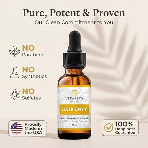 Vitality Extracts Hair Envy - Natural Hair Growth Serum with 15 Plant Extracts, 100% Pure Essential Oils - Strengthen Hair, Minimize Breakage, Stimulate Follicles Avelisse