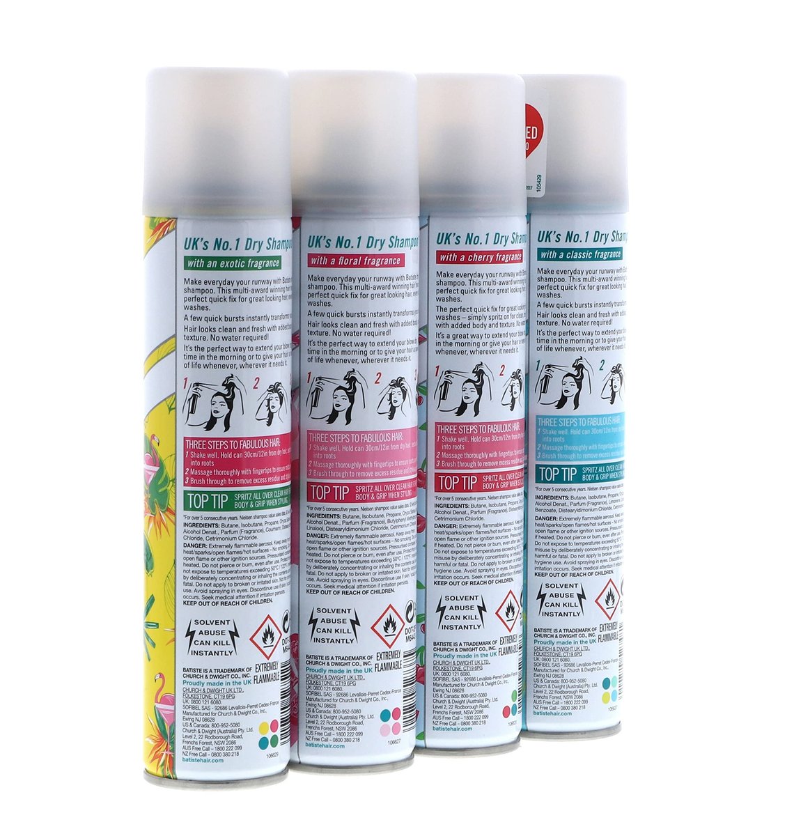 Batiste Dry Shampoo Original, Cherry, Blush, Tropical (4 Pack) 6.73 oz Avelisse