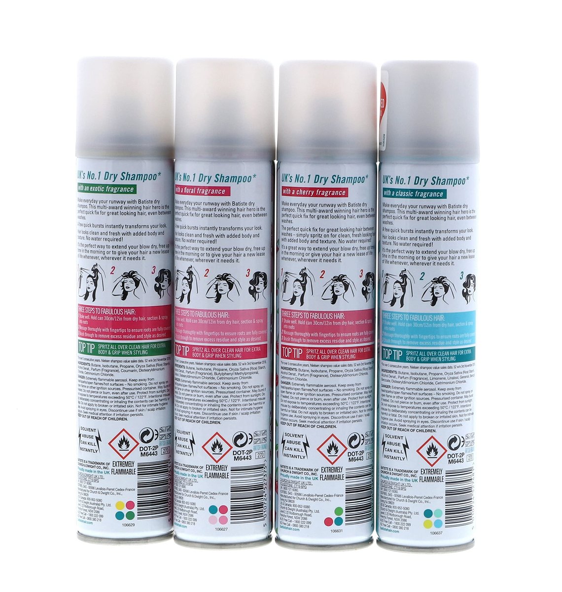 Batiste Dry Shampoo Original, Cherry, Blush, Tropical (4 Pack) 6.73 oz Avelisse