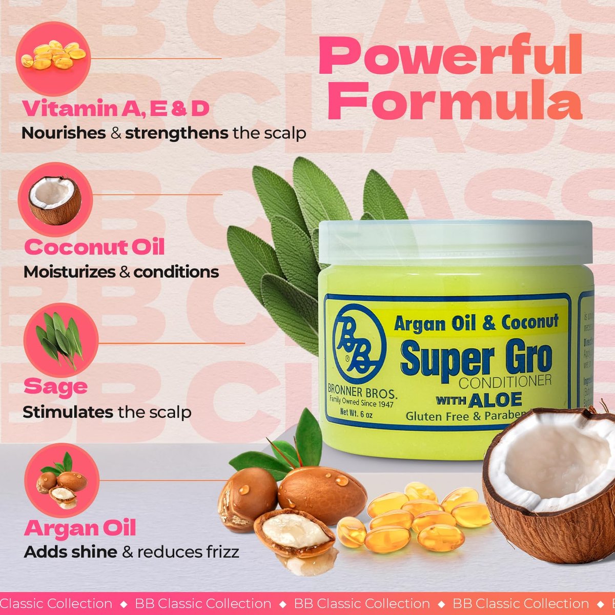 B&B Super Gro Conditioner 6 oz – Argan Oil, Coconut & Aloe for Curly, Dry & Damaged Hair - görsel 7