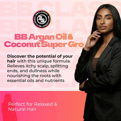 B&B Super Gro Conditioner 6 oz – Argan Oil, Coconut & Aloe for Curly, Dry & Damaged Hair