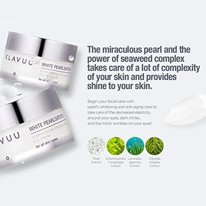 KLAVUU PEARLSATION Enriched Pearl Eye Cream – Niacinamide Anti-Aging Hydration, Dark Circles & Elasticity Treatment, Korean Skin Care (0.68 oz / 20 ml)