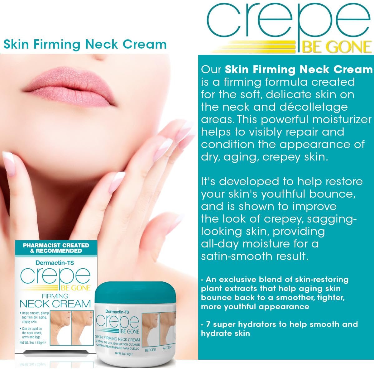Dermactin Crepe Be Gone Firming Neck Cream – 3 oz, Anti-Aging & Hydrating Neck & Décolleté Treatment - görsel 6