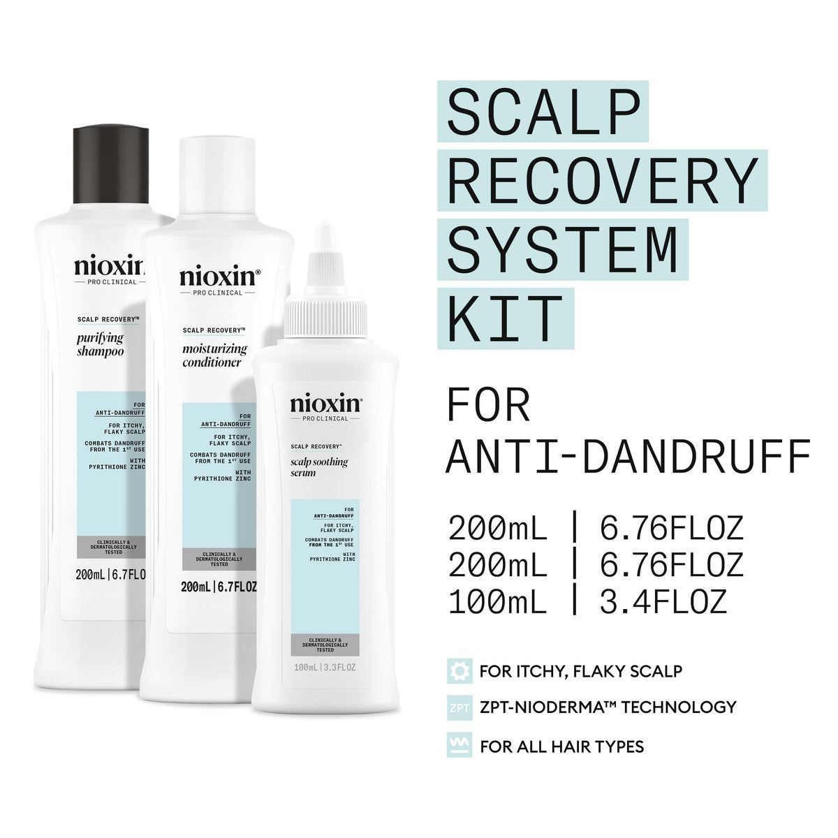 Nioxin Scalp Recovery Anti-Dandruff System Kit – Trial Size for Itchy & Flaky Scalp with Pyrithione Zinc Avelisse