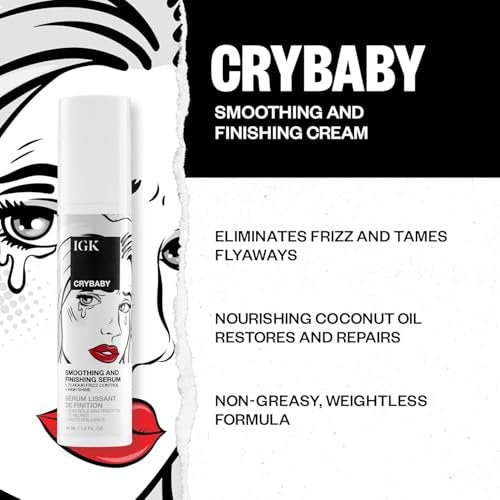 IGK Crybaby Smoothing & Finishing Serum: High Shine, Frizz Control, Lightweight, Vegan & Cruelty Free (1.5 oz) Avelisse