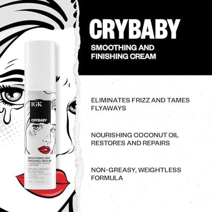 IGK Crybaby Smoothing & Finishing Serum: High Shine, Frizz Control, Lightweight, Vegan & Cruelty Free (1.5 oz) Avelisse
