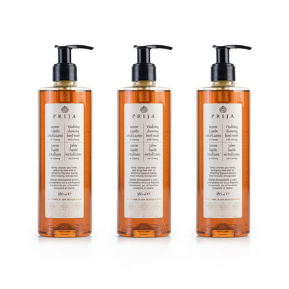 Prija Vitalising Hand Wash with Ginseng Extract, Moisturizing Liquid Hand Soap, Vegan Friendly, Energizing Fragrance, 3 x 12.85 Fl Oz