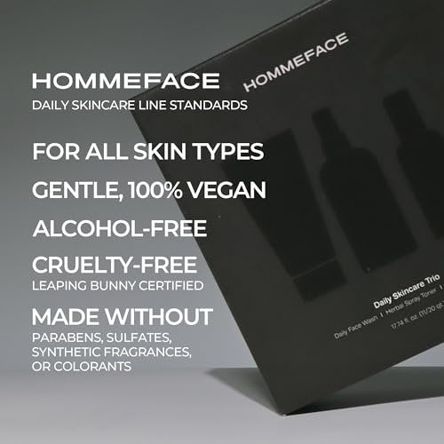 HommeFace Men's Daily Trio 3-Step Skincare Set - Face Wash, Herbal Spray Toner & Moisturizer with CICA, Tea Tree Leaf & Witch Hazel Extracts for All Skin Types Avelisse