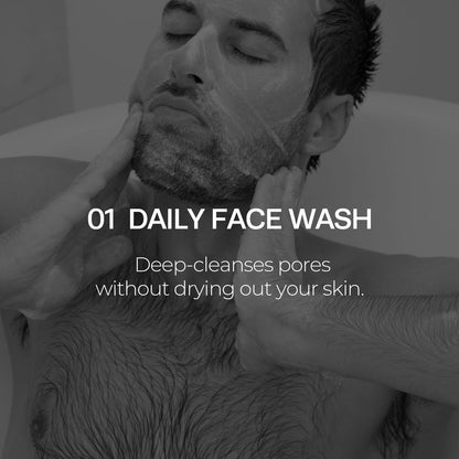 HommeFace Men's Daily Trio 3-Step Skincare Set - Face Wash, Herbal Spray Toner & Moisturizer with CICA, Tea Tree Leaf & Witch Hazel Extracts for All Skin Types Avelisse