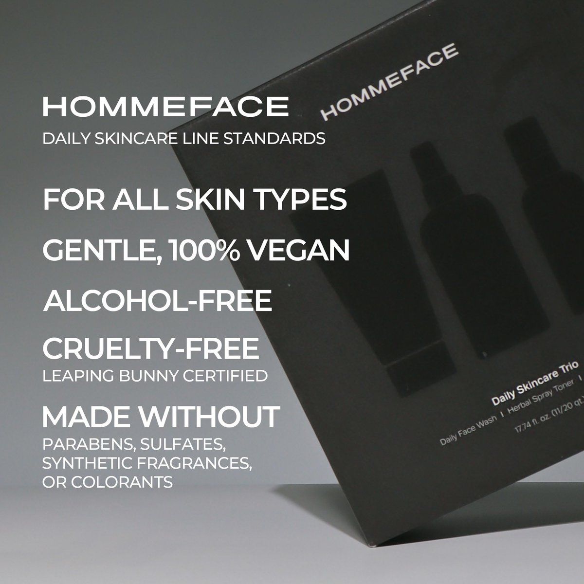 HommeFace Men's Daily Trio 3-Step Skincare Set - Face Wash, Herbal Spray Toner & Moisturizer with CICA, Tea Tree Leaf & Witch Hazel Extracts for All Skin Types Avelisse