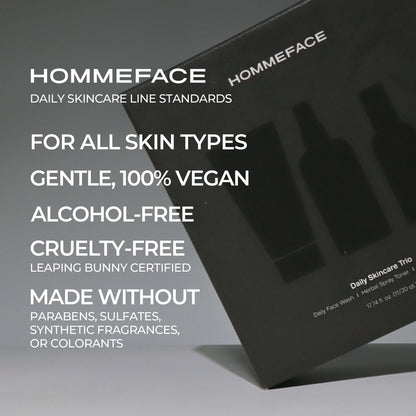 HommeFace Men's Daily Trio 3-Step Skincare Set - Face Wash, Herbal Spray Toner & Moisturizer with CICA, Tea Tree Leaf & Witch Hazel Extracts for All Skin Types Avelisse