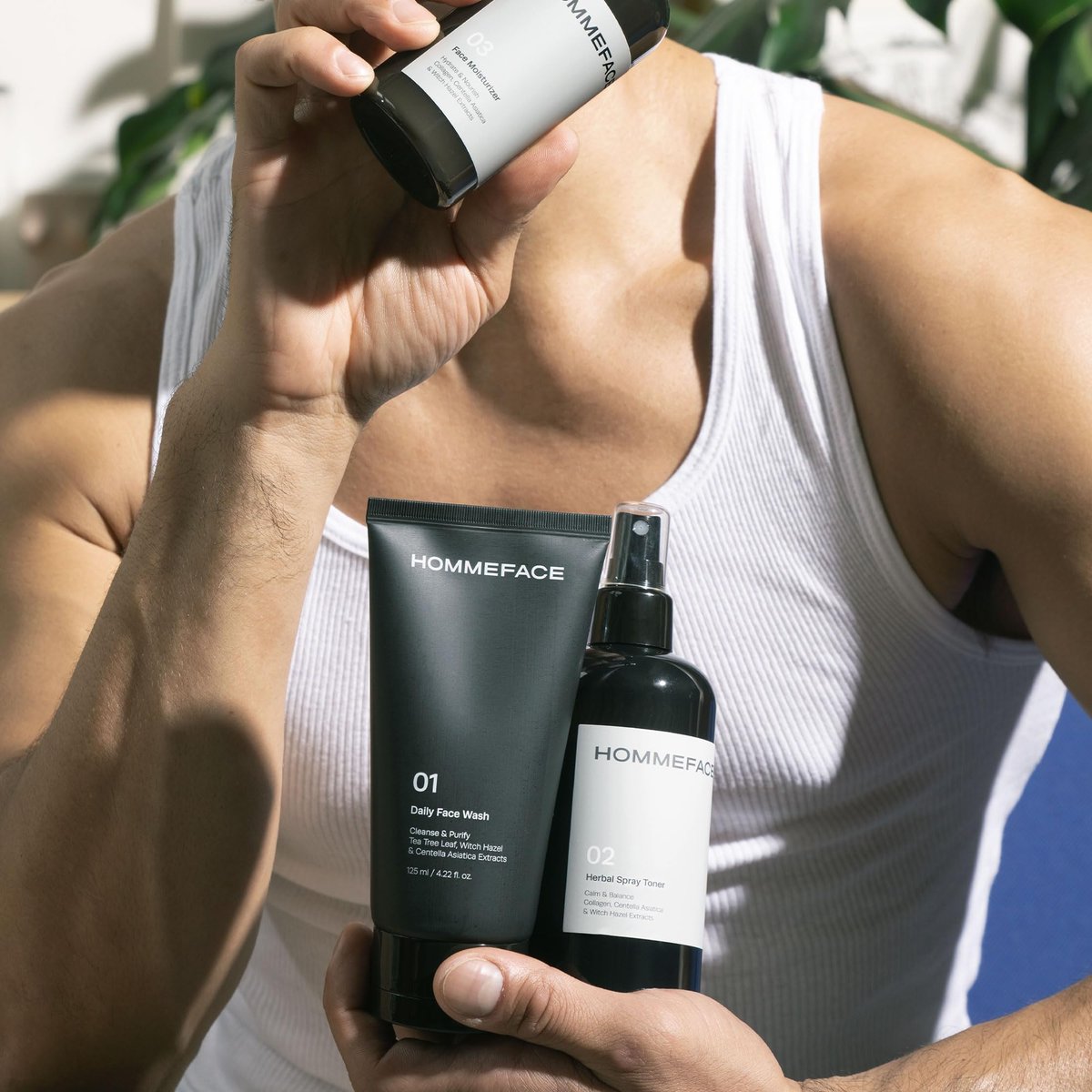 HommeFace Men's Daily Trio 3-Step Skincare Set - Face Wash, Herbal Spray Toner & Moisturizer with CICA, Tea Tree Leaf & Witch Hazel Extracts for All Skin Types Avelisse