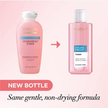 L'Oreal Paris Skincare HydraFresh Toner - Face Toner with Pro-Vitamin B5 for Smooth, Bright Complexion - 2 Pack, 8.5 Fl Oz Each
