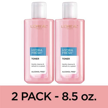 L'Oreal Paris Skincare HydraFresh Toner - Face Toner with Pro-Vitamin B5 for Smooth, Bright Complexion - 2 Pack, 8.5 Fl Oz Each