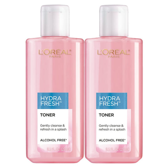 L'Oreal Paris Skincare HydraFresh Toner - Face Toner with Pro-Vitamin B5 for Smooth, Bright Complexion - 2 Pack, 8.5 Fl Oz Each