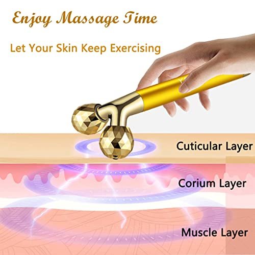 Yeamon 2 in 1 Face Massager – Golden Facial Electric 3D Roller & T-Shape Arm Eye Nose Massager for Skin Care Avelisse