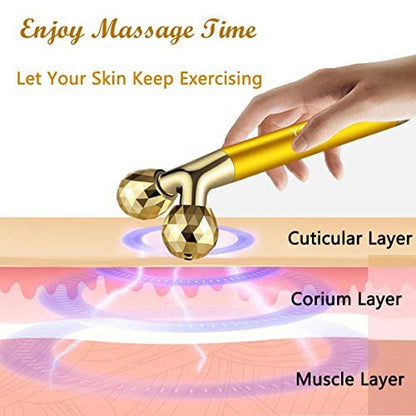 Yeamon 2 in 1 Face Massager – Golden Facial Electric 3D Roller & T-Shape Arm Eye Nose Massager for Skin Care Avelisse