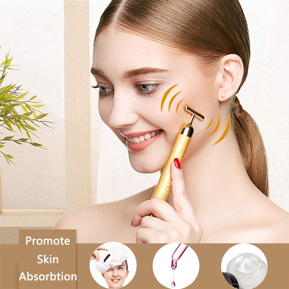 Yeamon 2 in 1 Face Massager – Golden Facial Electric 3D Roller & T-Shape Arm Eye Nose Massager for Skin Care Avelisse