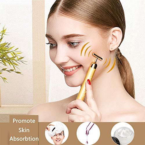 Yeamon 2 in 1 Face Massager – Golden Facial Electric 3D Roller & T-Shape Arm Eye Nose Massager for Skin Care Avelisse