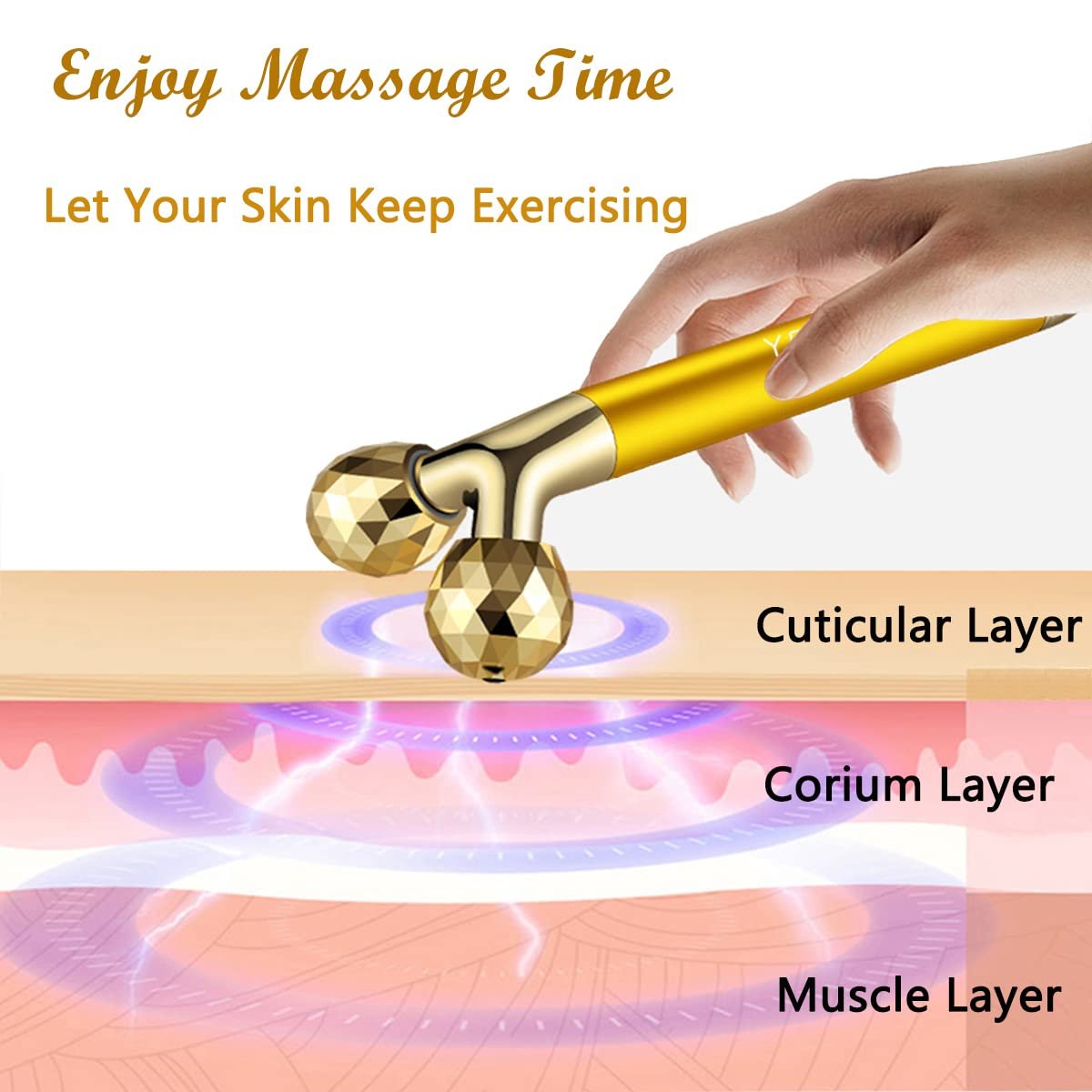 Yeamon 2 in 1 Face Massager – Golden Facial Electric 3D Roller & T-Shape Arm Eye Nose Massager for Skin Care Avelisse