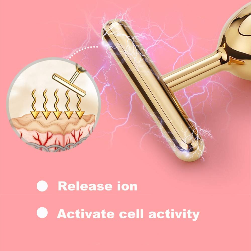 Yeamon 2 in 1 Face Massager – Golden Facial Electric 3D Roller & T-Shape Arm Eye Nose Massager for Skin Care Avelisse