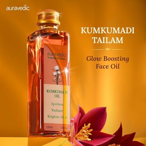 Auravedic Kumkumadi Oil for Face with Saffron | Ayurvedic Glow Oil for Dark Spots, Dull & Uneven Skin | Lightweight Hydrating Night Face Oil | 3.38 Fl Oz (100ml) - görsel 4