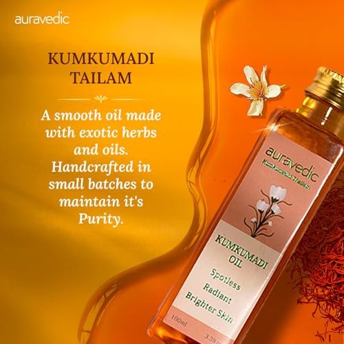 Auravedic Kumkumadi Oil for Face with Saffron | Ayurvedic Glow Oil for Dark Spots, Dull & Uneven Skin | Lightweight Hydrating Night Face Oil | 3.38 Fl Oz (100ml) - görsel 6