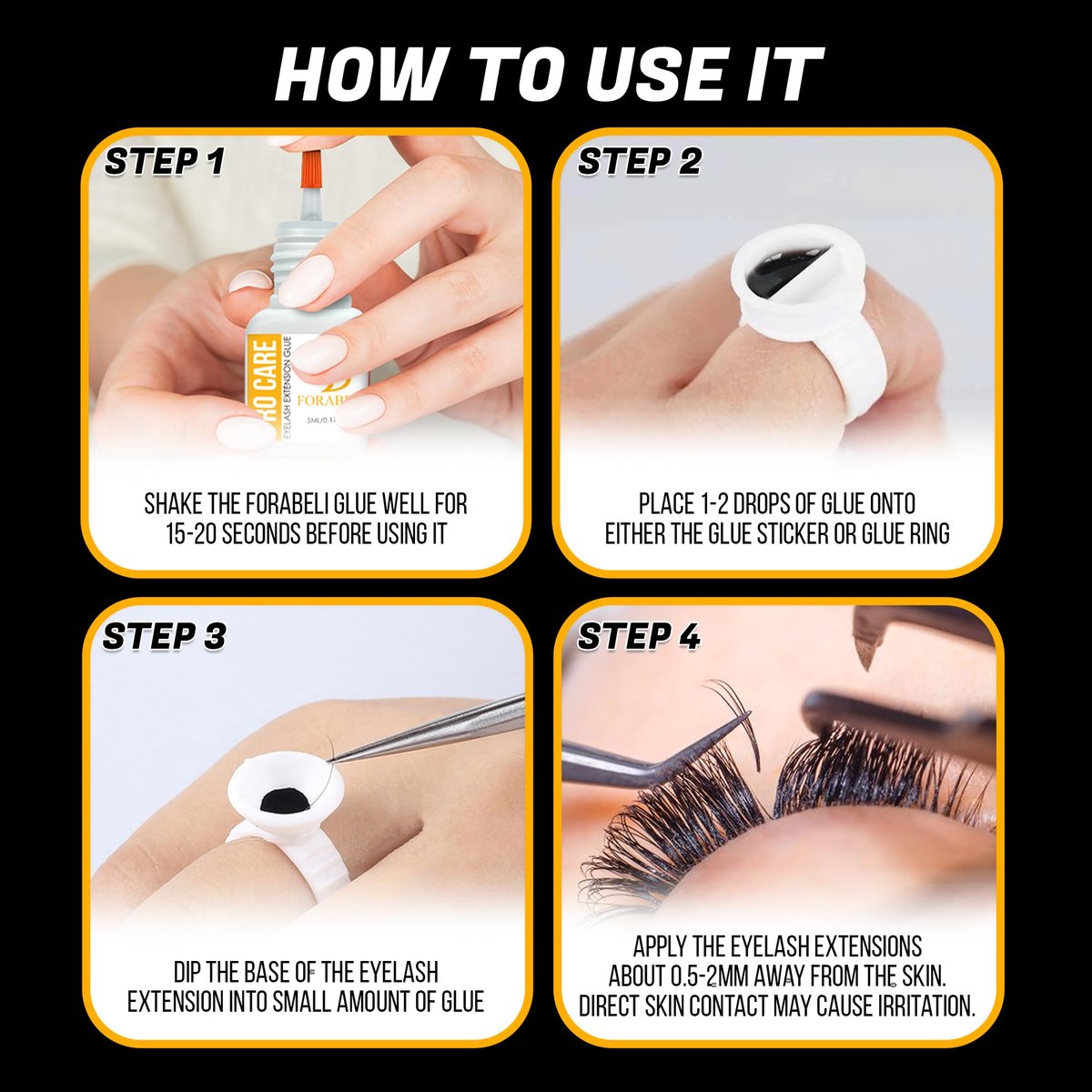 Forabeli Pro Care Eyelash Extension Glue - Professional Lash Adhesive, Fast Drying 1-2 Seconds, Up to 8 Weeks Retention, Black 5ml Avelisse