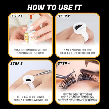 Forabeli Pro Care Eyelash Extension Glue - Professional Lash Adhesive, Fast Drying 1-2 Seconds, Up to 8 Weeks Retention, Black 5ml Avelisse