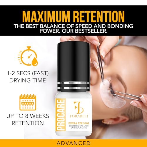 Forabeli Pro Care Eyelash Extension Glue - Professional Lash Adhesive, Fast Drying 1-2 Seconds, Up to 8 Weeks Retention, Black 5ml Avelisse