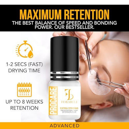 Forabeli Pro Care Eyelash Extension Glue - Professional Lash Adhesive, Fast Drying 1-2 Seconds, Up to 8 Weeks Retention, Black 5ml Avelisse