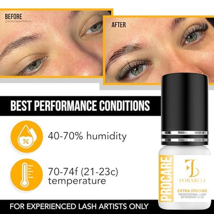 Forabeli Pro Care Eyelash Extension Glue - Professional Lash Adhesive, Fast Drying 1-2 Seconds, Up to 8 Weeks Retention, Black 5ml Avelisse