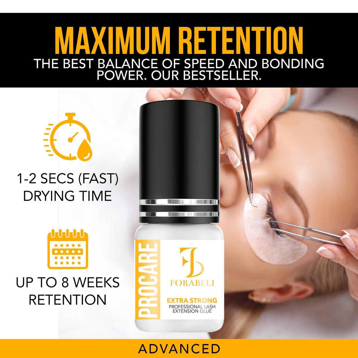 Forabeli Pro Care Eyelash Extension Glue - Professional Lash Adhesive, Fast Drying 1-2 Seconds, Up to 8 Weeks Retention, Black 5ml Avelisse