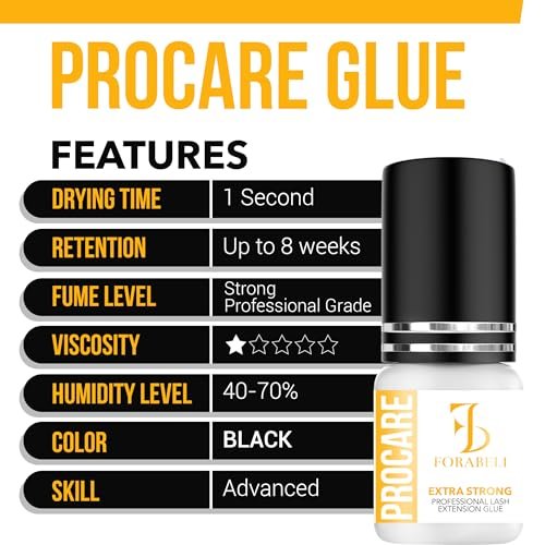 Forabeli Pro Care Eyelash Extension Glue - Professional Lash Adhesive, Fast Drying 1-2 Seconds, Up to 8 Weeks Retention, Black 5ml Avelisse
