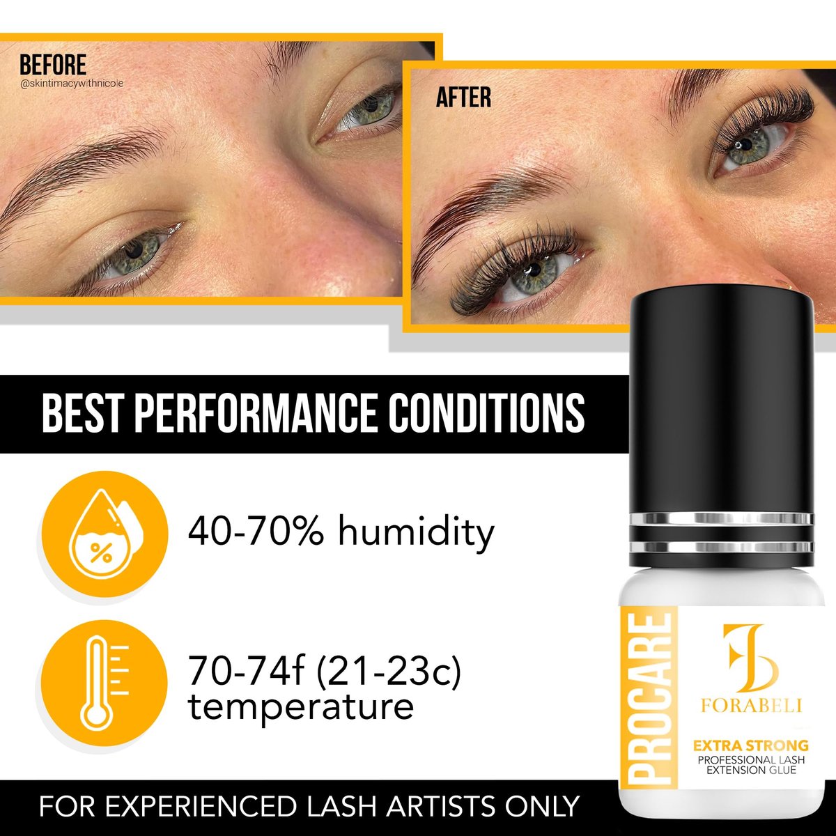 Forabeli Pro Care Eyelash Extension Glue - Professional Lash Adhesive, Fast Drying 1-2 Seconds, Up to 8 Weeks Retention, Black 5ml Avelisse