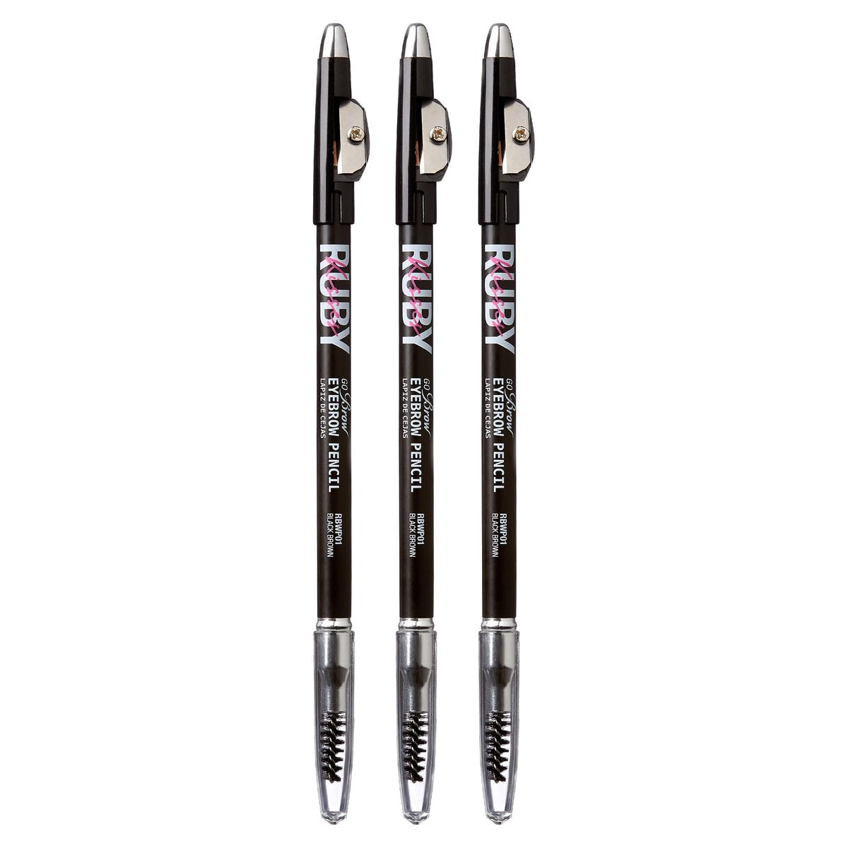 Ruby Kisses GoBrow Eyebrow Pencil - Sharpenable, Longwear, Natural-Looking Brows - 3 Pack (Black Brown) - görsel 1