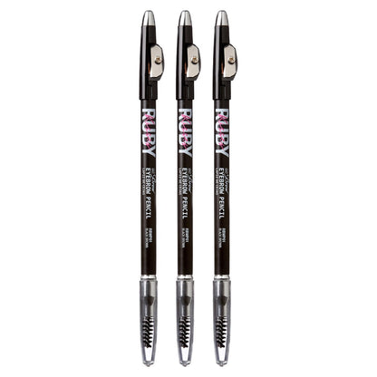 Ruby Kisses GoBrow Eyebrow Pencil - Sharpenable, Longwear, Natural-Looking Brows - 3 Pack (Black Brown)