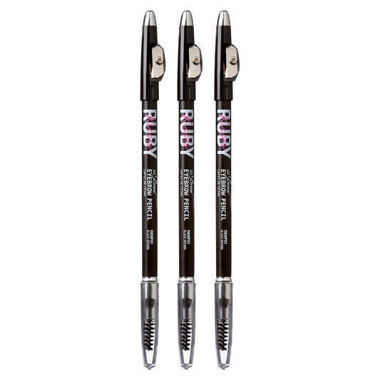 Ruby Kisses GoBrow Eyebrow Pencil - Sharpenable, Longwear, Natural-Looking Brows - 3 Pack (Black Brown)